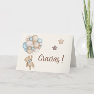 Teddy Bear Spanish Baby Shower Boy Letterpress Thank You Card