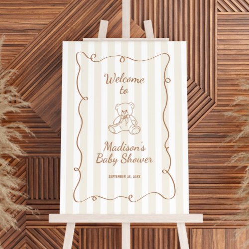 Teddy Bear Squiggle Frame Baby Shower Welcome Foam Board