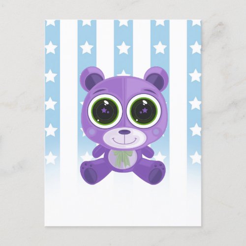 Teddy Bear _ Star Eye Purple Postcard