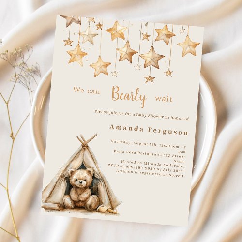 Teddy bear stars budget Baby Shower invitation