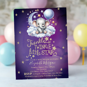 Teddy Bear Stars Moon Clouds Violet Baby Shower Invitation