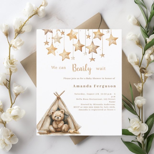 Teddy bear stars tent boho Baby Shower invitation (Creator Uploaded)