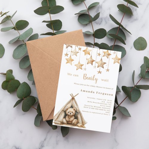 Teddy bear stars tent boho Baby Shower Invitation