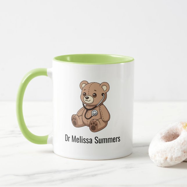 Teddy Bear Stethoscope Doctor Pediatrician Mug (With Donut)