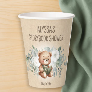 Teddy Bear Storybook Greenery Baby Shower Paper Cups