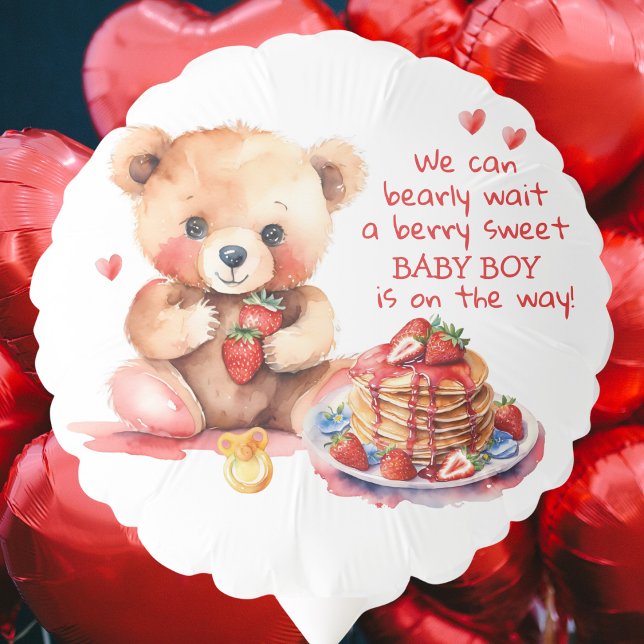 Teddy Bear Strawberry Pancake Brunch Baby Shower Balloon (Creator Uploaded)