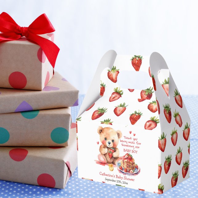 Teddy Bear Strawberry Pancake Brunch Baby Shower  Favor Boxes (Creator Uploaded)