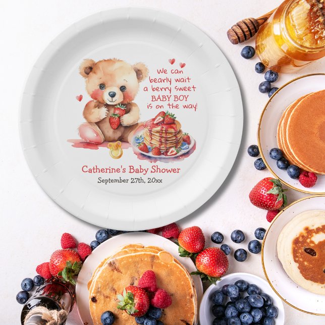 Teddy Bear Strawberry Pancake Brunch Baby Shower  Paper Plates (Creator Uploaded)