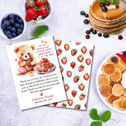 Teddy Bear Strawberry Pancake Brunch Baby Shower Thank You Card