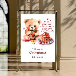 Teddy Bear Strawberry Pancake Brunch Welcome Sign