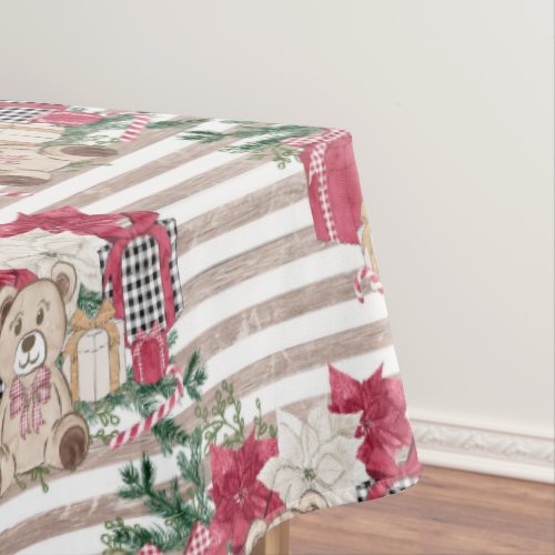 Teddy Bear Striped Christmas Tablecloth