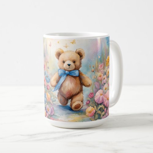 Teddy bear strolling In a Pastel Garden Coffee Mug