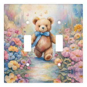 Teddy bear Strolling In a Pastel Garden Light Switch Cover