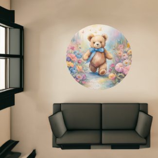 Teddy bear strolling In a Pastel Garden