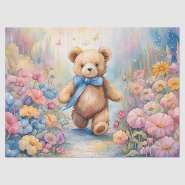 Teddy bear strolling In a Pastel Garden Tissue Paper (Front)