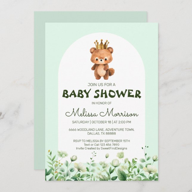 Teddy Bear Stuffed King Baby Boy Shower Invitation (Front/Back)