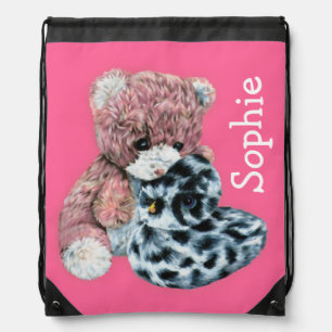 Teddy bear stuffed toy named drawstring bag