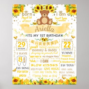 Teddy Bear Sun Flower Birthday Party Sign Board by 10x10us at Zazzle