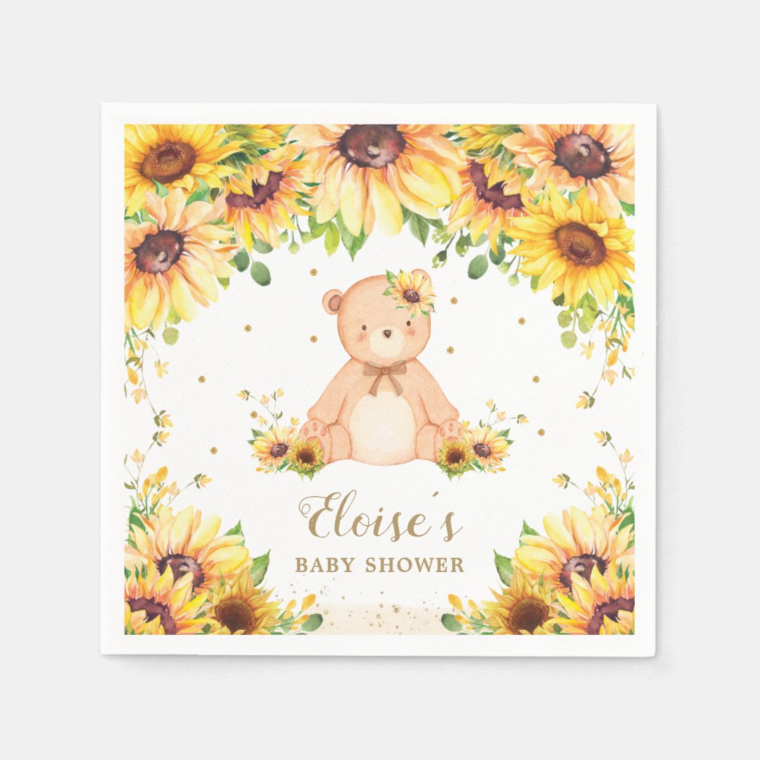 Teddy Bear Sunflower Baby Shower Birthday Party Napkins | Zazzle