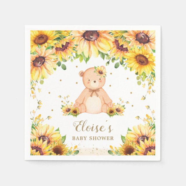 Teddy Bear Sunflower Baby Shower Birthday Party  Napkins (Front)