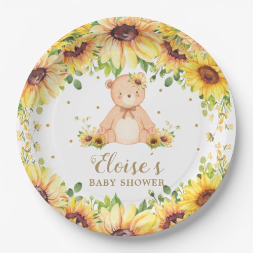 Teddy Bear Sunflower Baby Shower Birthday Party Paper Plates