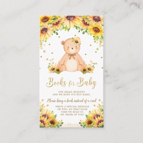 Teddy Bear Sunflower Baby Shower Bring a Book  Enclosure Card