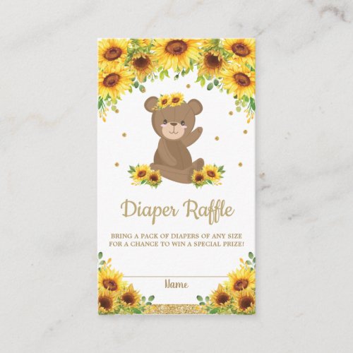 Teddy Bear Sunflower Baby Shower Diaper Raffle Enclosure Card