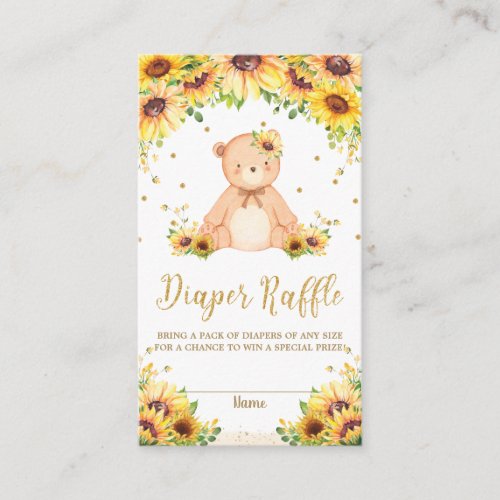 Teddy Bear Sunflower Baby Shower Diaper Raffle  Enclosure Card