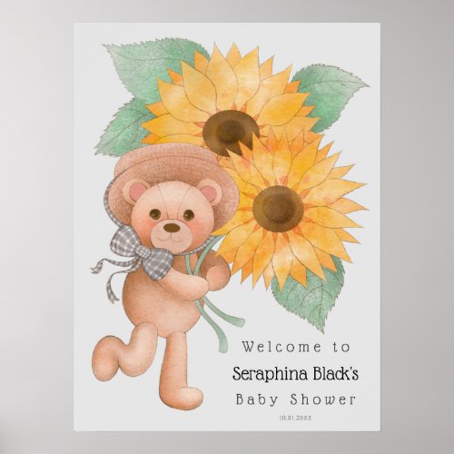 Teddy Bear Sunflower Baby Shower Welcome Poster