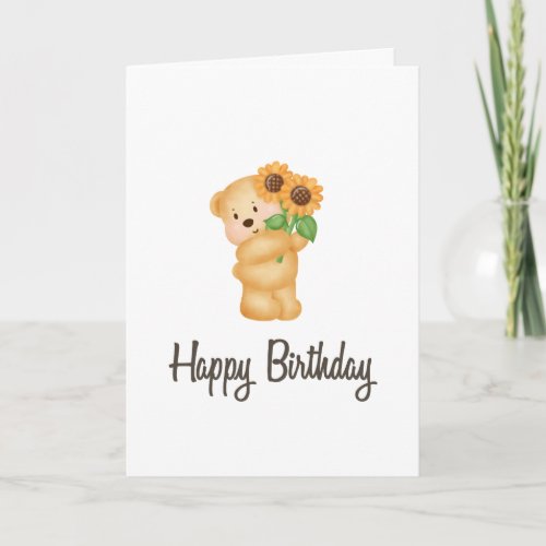 Teddy bear Sunflower Birthday Card