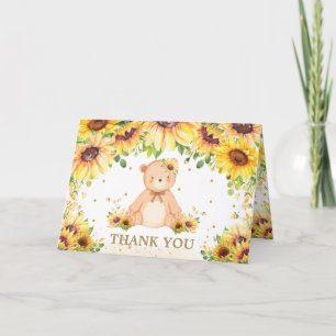 Teddy Bear Sunflower Floral Baby Shower Birthday Letterpress Thank You Card