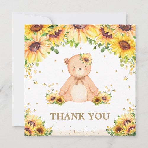 Teddy Bear Sunflower Floral Baby Shower Birthday T Thank You Card