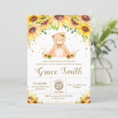 Teddy Bear Sunflower Floral Baby Shower Girl  Invi Invitation (Standing Front)