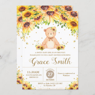 Teddy Bear Sunflower Floral Baby Shower Girl Invi Invitation