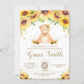 Teddy Bear Sunflower Floral Baby Shower Girl  Invi Invitation (Front)