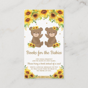 Teddy Bear Sunflower Twin Baby Shower Bring a Book Enclosure Card