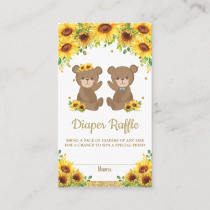 Teddy Bear Sunflower Twins Boy Girl Diaper Raffle Enclosure Card