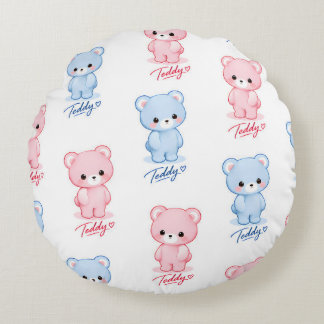 Teddy Bear Sweet Childhood Round Pillow