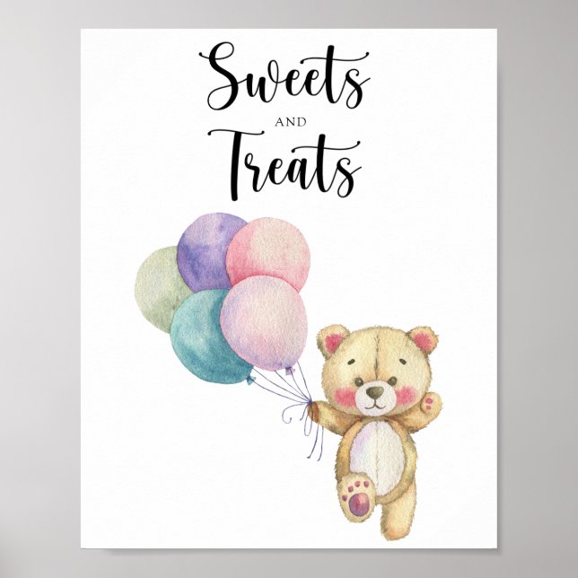 Teddy bear - sweets and treats baby shower poster (Front)