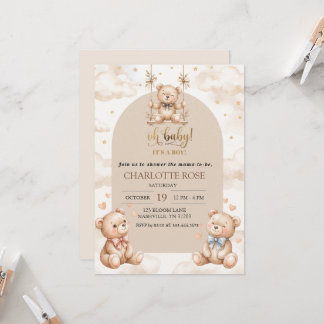 Teddy Bear Swing It's a Boy Girl Baby Shower Invitation