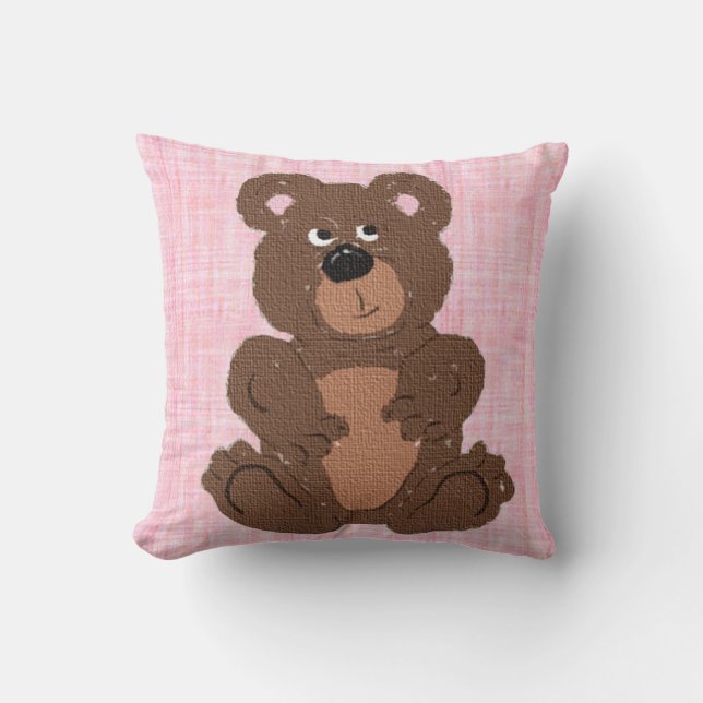 Teddy Bear T Pink Throw Pillow (Front)