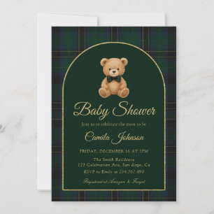 Teddy Bear Tartan Preppy Baby Shower Invitation