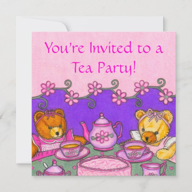 Teddy Bear Tea Party Invitation Cards (Front)