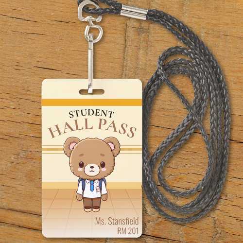 Teddy Bear Teacher School Classroom Hall Pass Badge