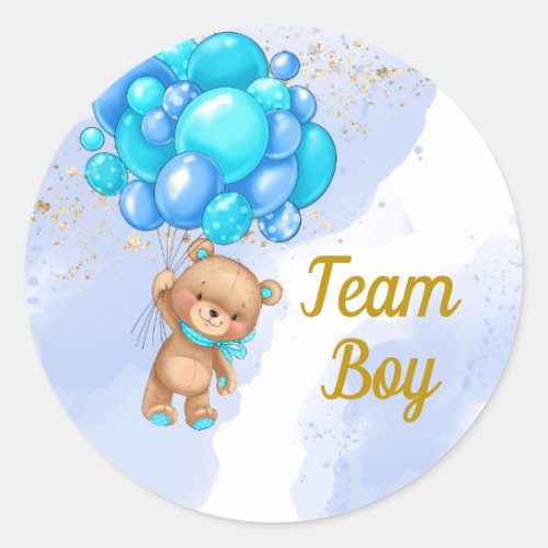 Teddy Bear Team Boy Gender Reveal Party Classic Round Sticker