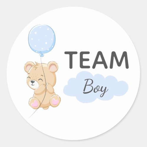 Teddy Bear Team Boy Gender Reveal Party Round Classic Round Sticker