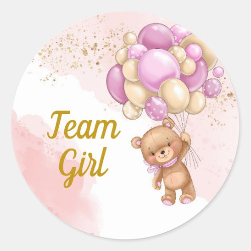 Teddy Bear Team Girl Gender Reveal Party  Classic Round Sticker