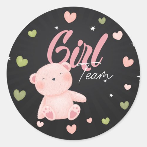 Teddy Bear Team Girl Gender Reveal Stickers 