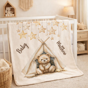 Teddy bear teepee beige brown stars boho nursery baby blanket