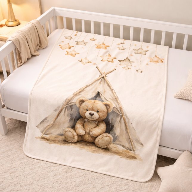 Teddy bear teepee beige brown stars boho nursery baby blanket (Creator Uploaded)